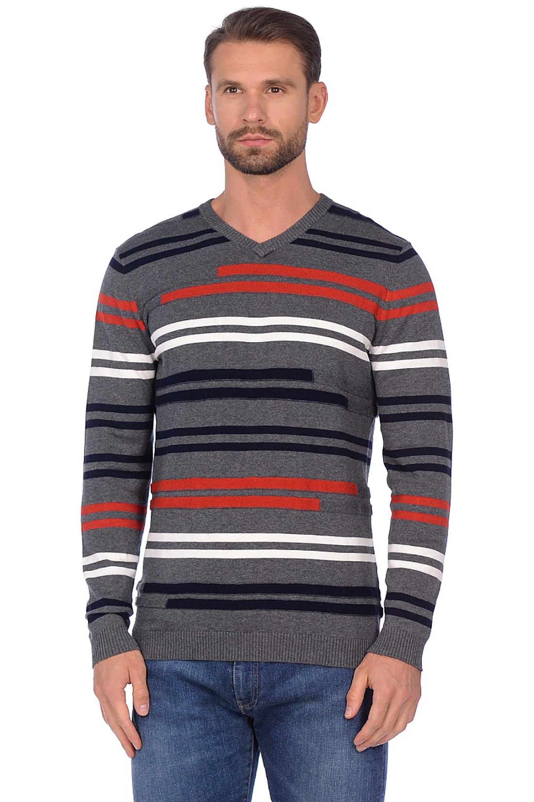 Пуловер с контрастными полосками (арт. baon B639530), размер XXL, цвет серый Пуловер с контрастными полосками (арт. baon B639530) - фото 1