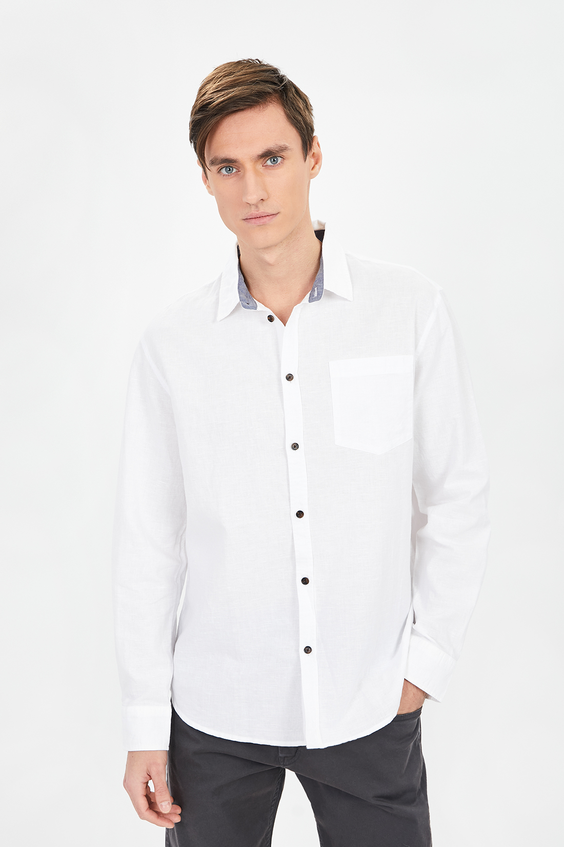 Рубашка из смесового льна (арт. baon B661202), размер XL, цвет белый