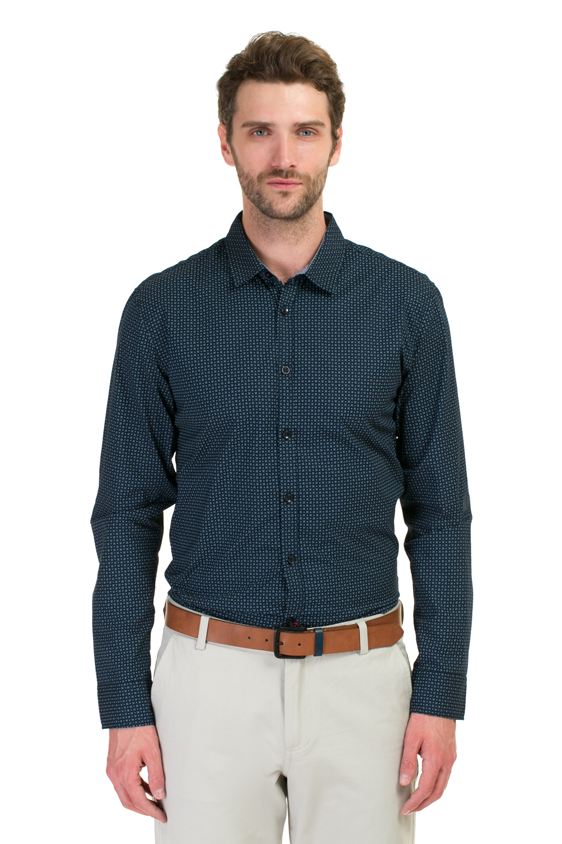 Рубашка с мелким орнаментом (арт. baon B667006), размер L, цвет синий