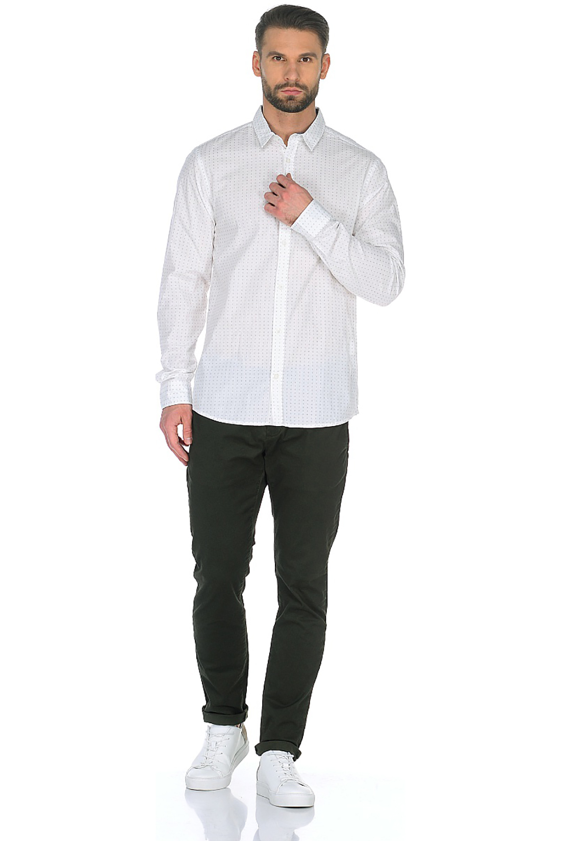 Рубашка с геометрическим узором (арт. baon B668015), размер XL, цвет white printed#белый Рубашка с геометрическим узором (арт. baon B668015) - фото 3