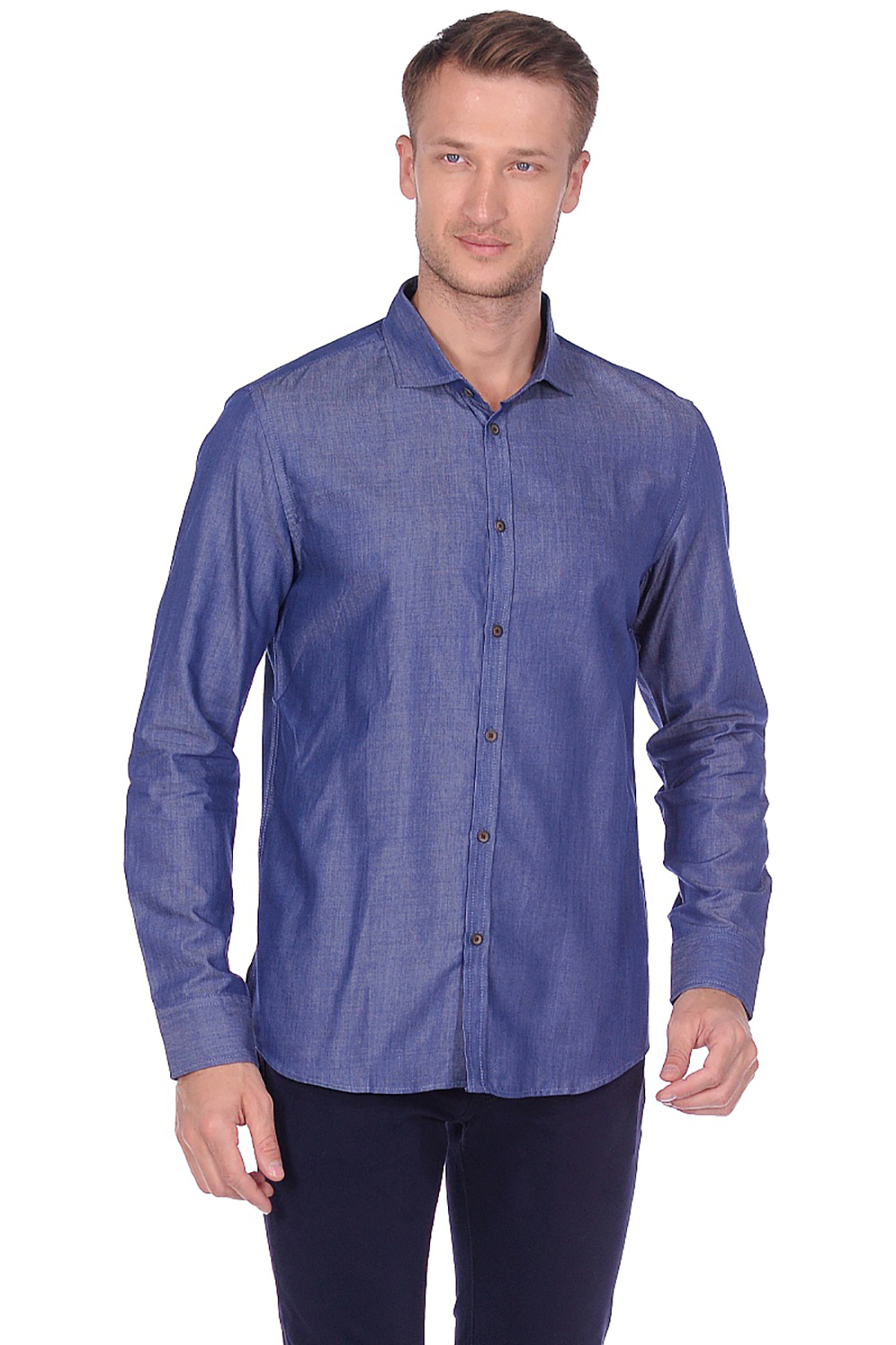 Рубашка из смесовой фланели (арт. baon B669518), размер XXL, цвет синий