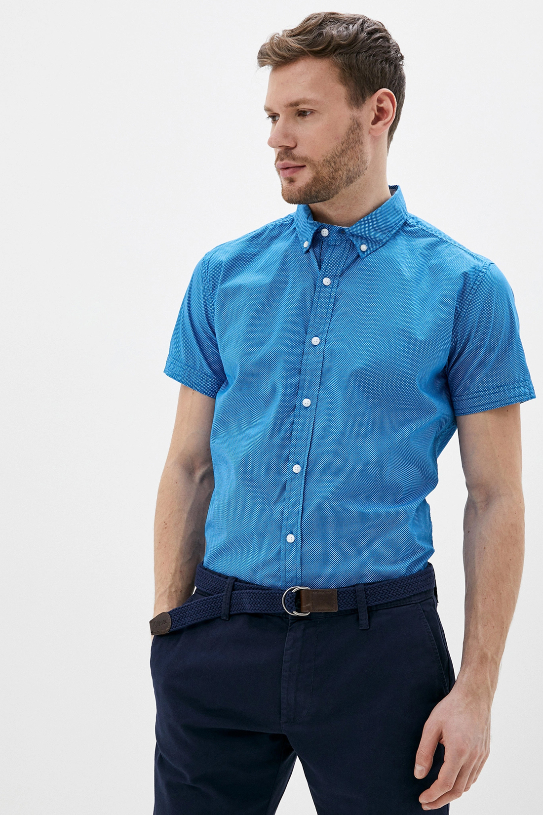 Рубашка в точку с коротким рукавом (арт. baon B680019), размер XL, цвет синий Рубашка в точку с коротким рукавом (арт. baon B680019) - фото 1
