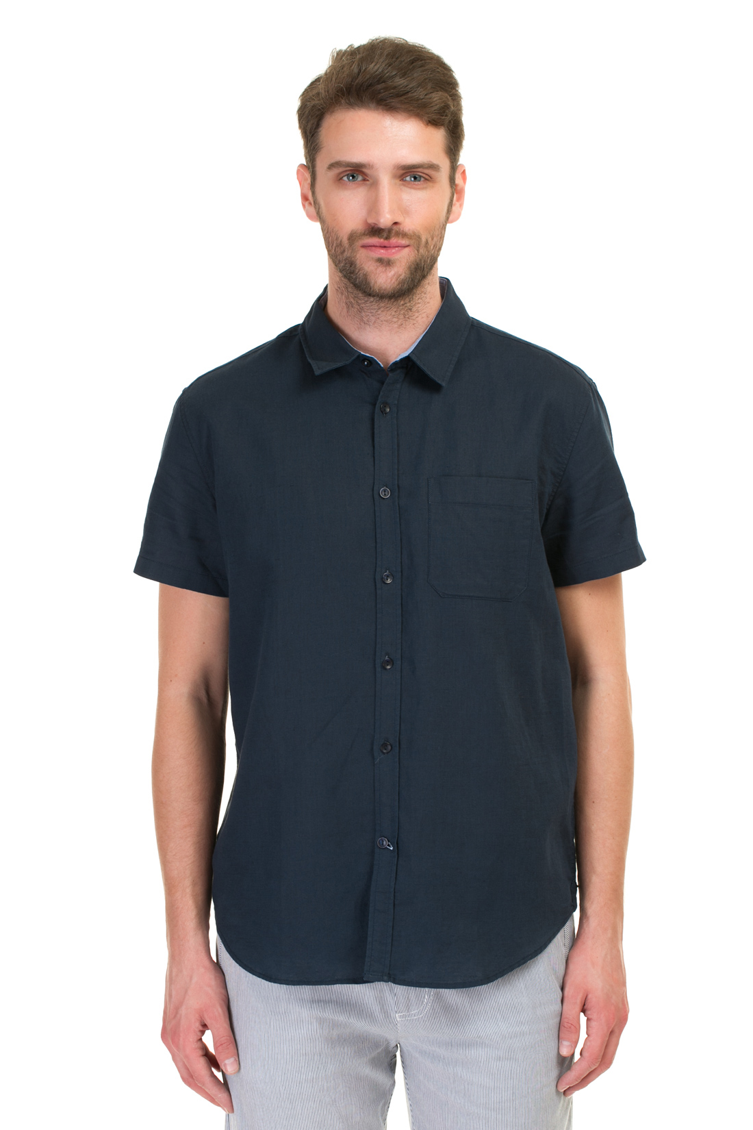 Рубашка с коротким рукавом из натуральных материалов (арт. baon B687001), размер 3XL, цвет синий