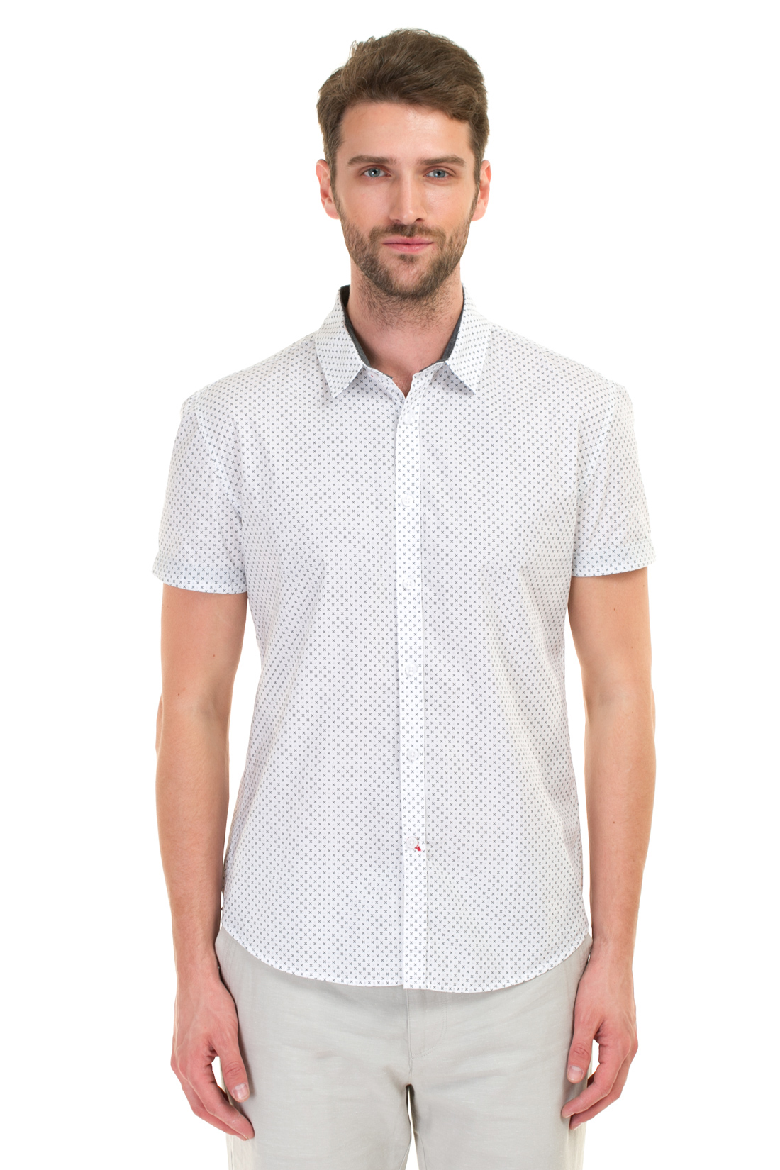 Рубашка с коротким рукавом с орнаментом (арт. baon B687003), размер 3XL, цвет white printed#белый
