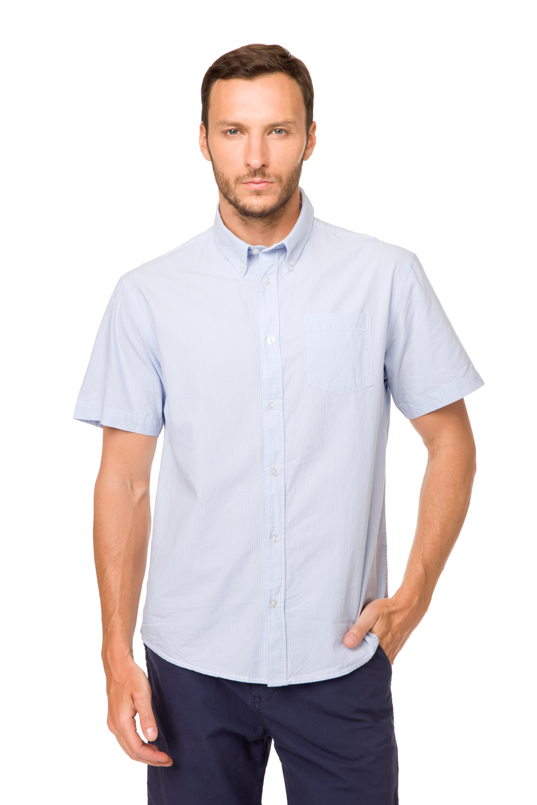 Рубашка с коротким рукавом в тонкую полоску (арт. baon B687017), размер XXL, цвет белый