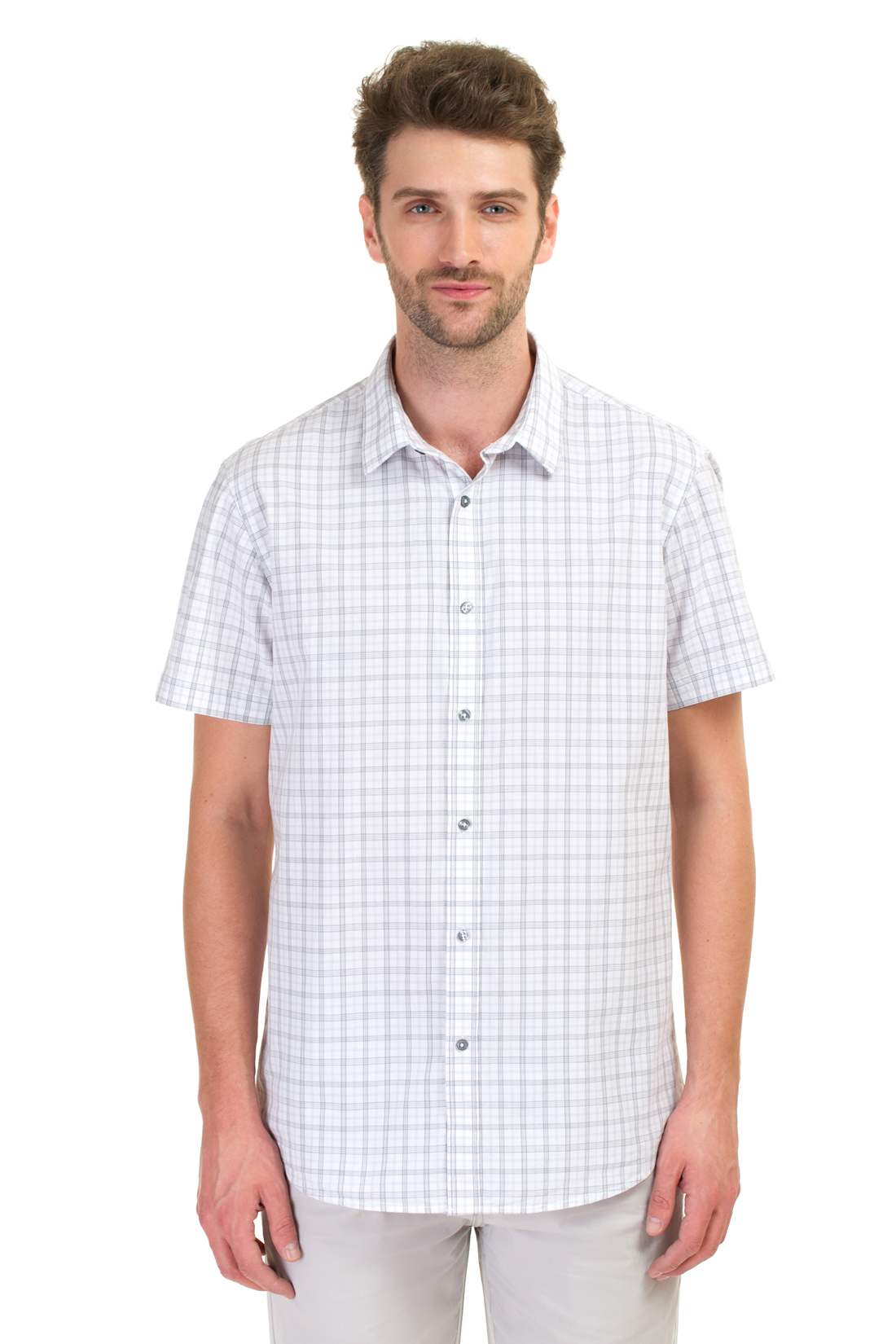 Рубашка в клетку с коротким рукавом (арт. baon B687020), размер XXL, цвет white checked#белый
