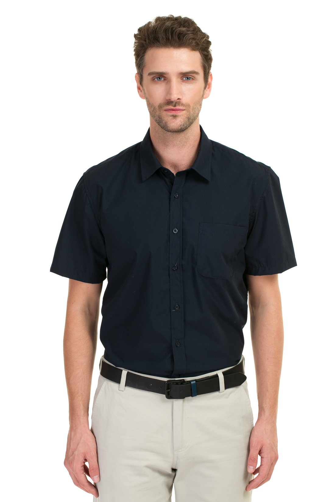 Базовая рубашка с коротким рукавом (арт. baon B687027), размер M, цвет синий