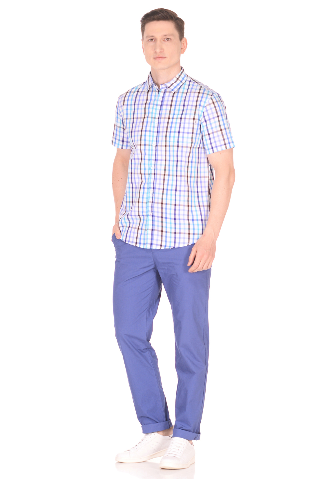 Рубашка с коротким рукавом в яркую клетку (арт. baon B688008), размер S, цвет синий Рубашка с коротким рукавом в яркую клетку (арт. baon B688008) - фото 3