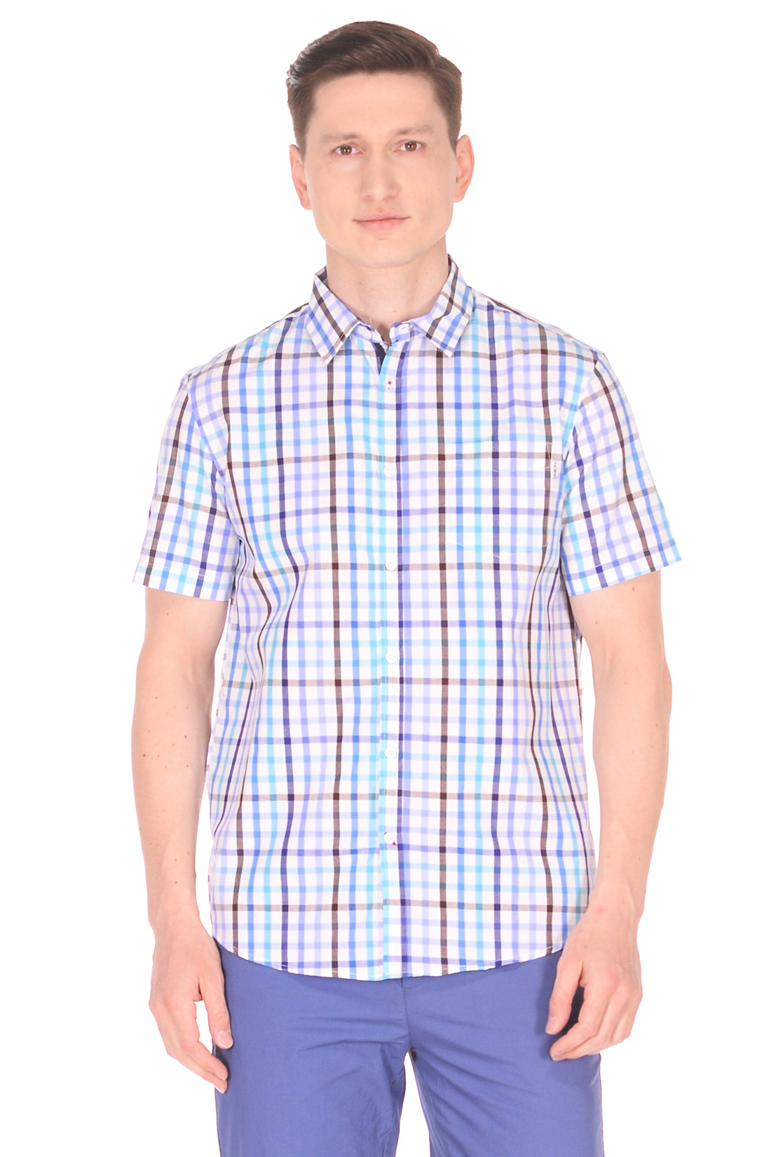 Рубашка с коротким рукавом в яркую клетку (арт. baon B688008), размер S, цвет синий Рубашка с коротким рукавом в яркую клетку (арт. baon B688008) - фото 1