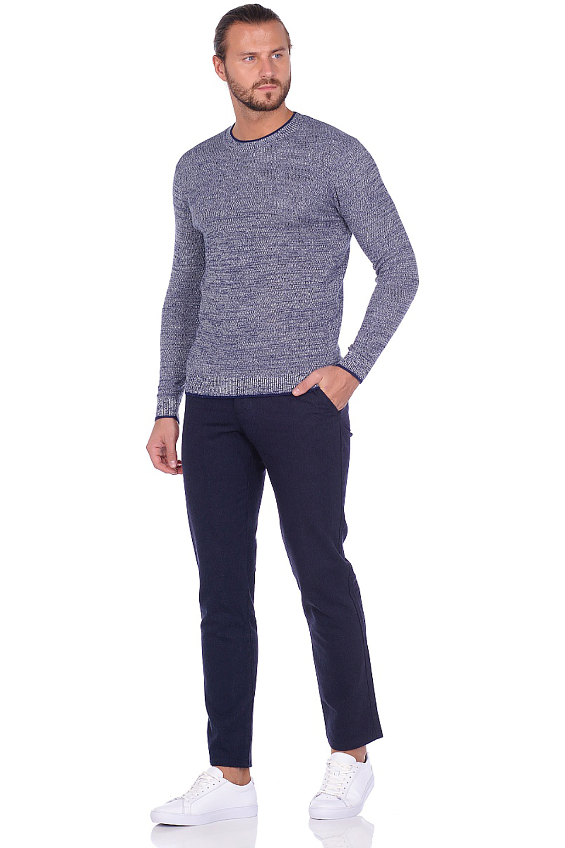 Классические брюки из меланжевого материала (арт. baon B799508), размер XL, цвет синий Классические брюки из меланжевого материала (арт. baon B799508) - фото 2