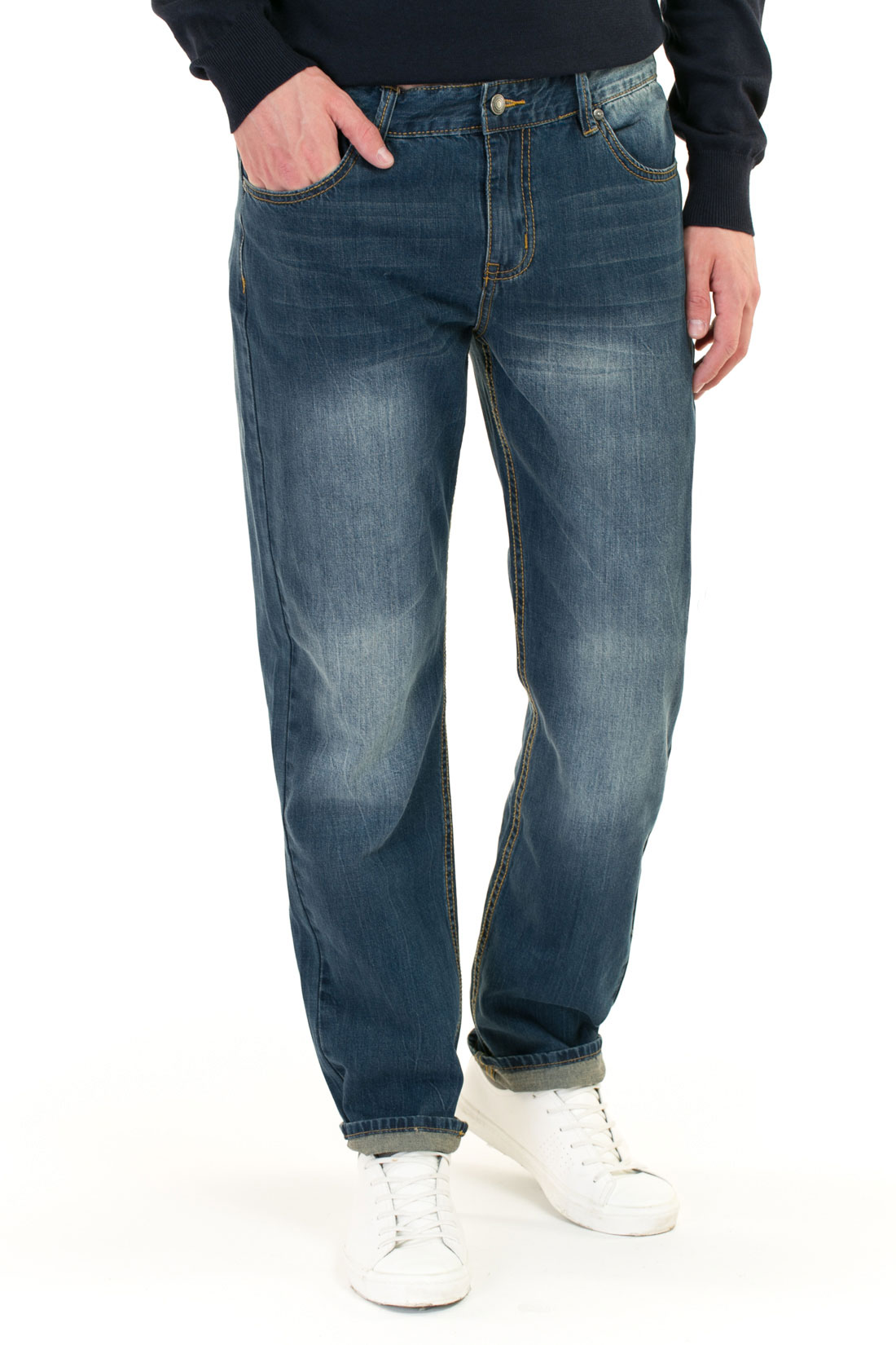 Прямые джинсы с потёртостями (арт. baon B807002), размер 32, цвет blue denim#голубой