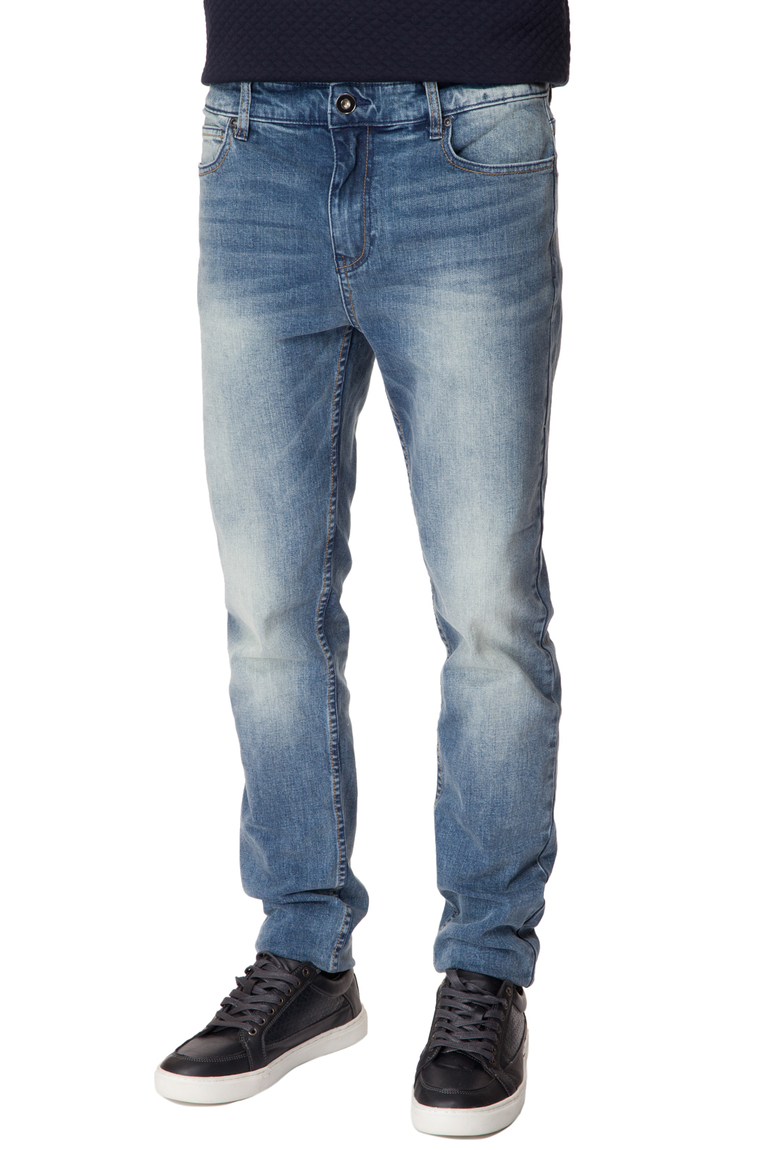 Зауженные джинсы с выбеленностями (арт. baon B807005), размер 33, цвет blue denim#голубой Зауженные джинсы с выбеленностями (арт. baon B807005) - фото 1