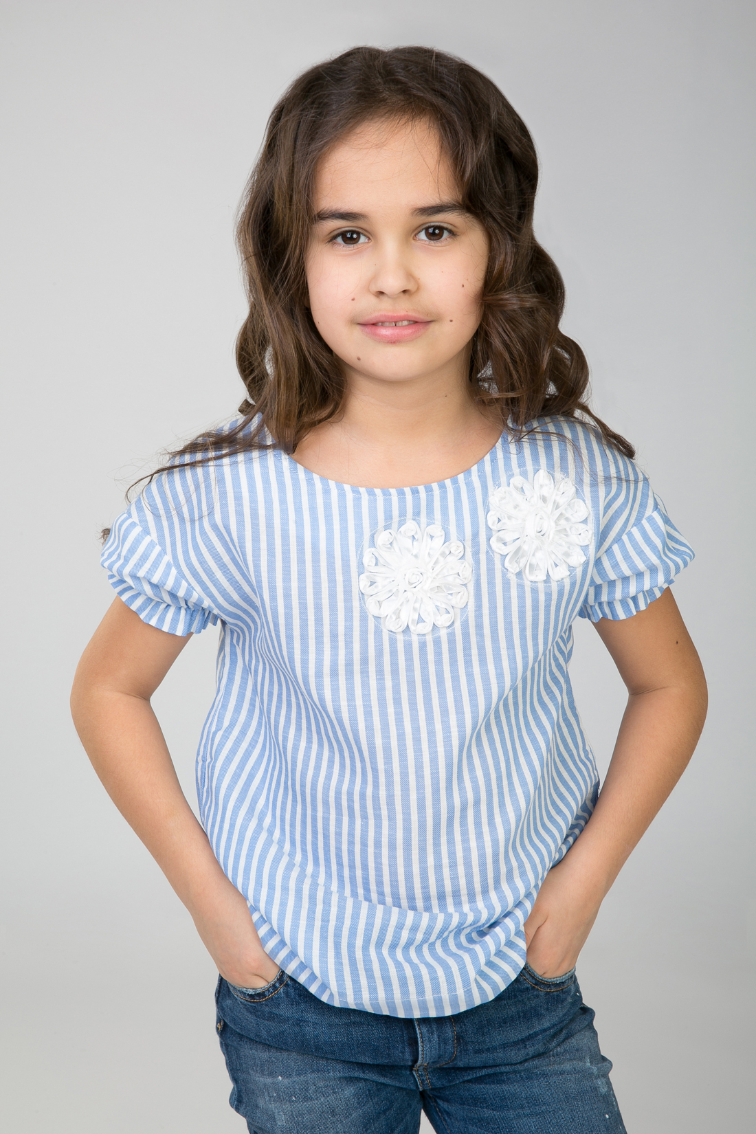 Блузка для девочки (арт. baon BJ198002), размер 134-140, цвет angel blue striped#голубой