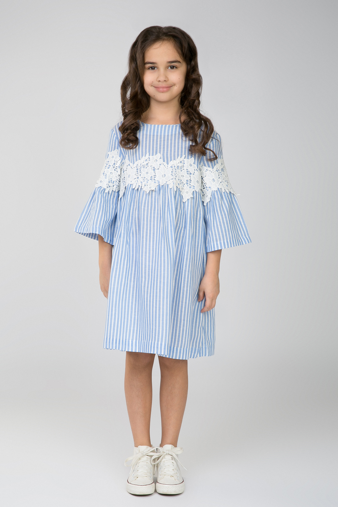 Платье для девочки (арт. baon BJ458008), размер 146-152, цвет angel blue striped#голубой