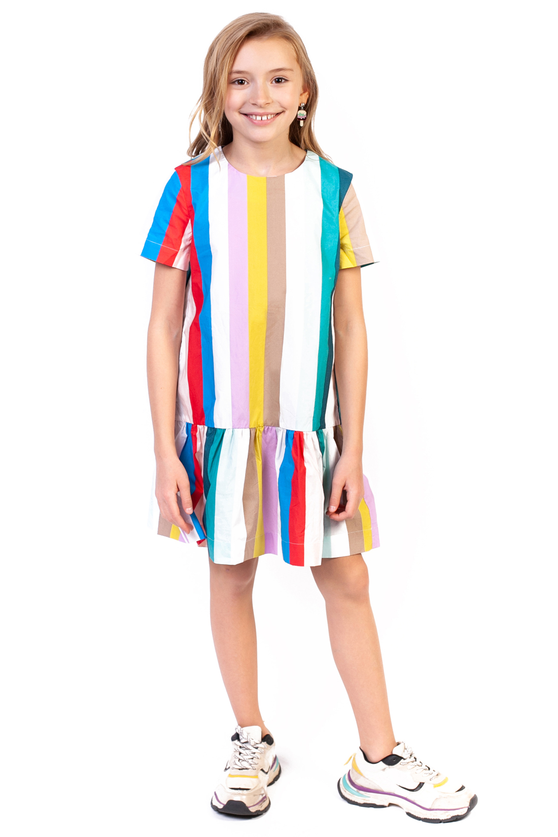 Платье для девочки (арт. baon BJ459002), размер 134-140, цвет multicolor striped#многоцветный