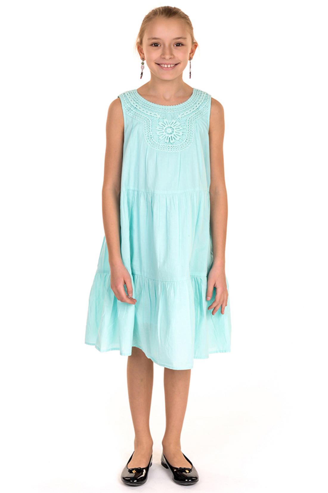 Платье для девочки (арт. baon BJ459006), размер 134-140, цвет зеленый