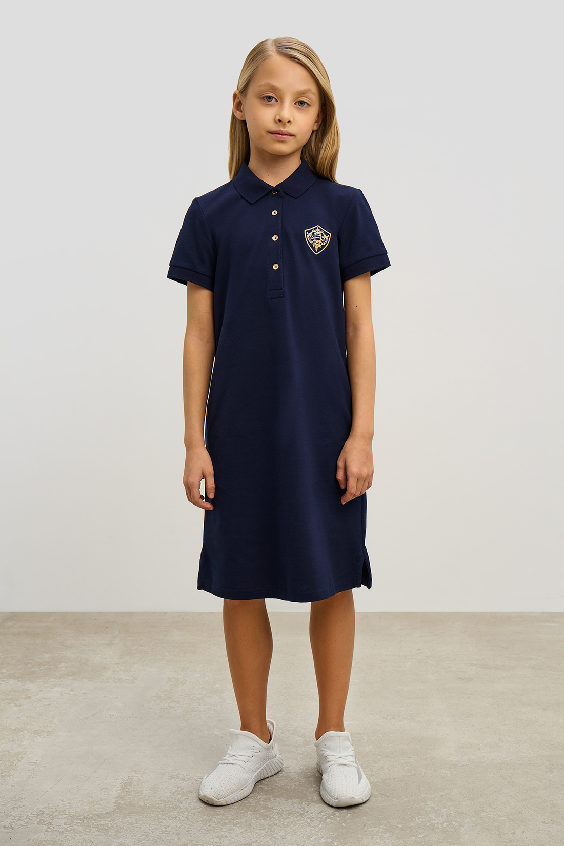 Платье-поло для девочки (арт. baon BK451201), размер 122, цвет синий Платье-поло для девочки (арт. baon BK451201) - фото 1