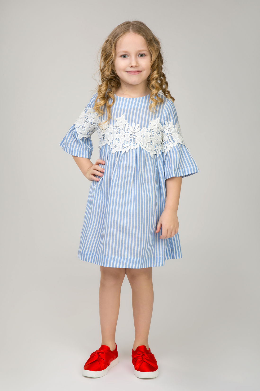 Платье для девочки (арт. baon BK458008), размер 122-128, цвет angel blue striped#голубой