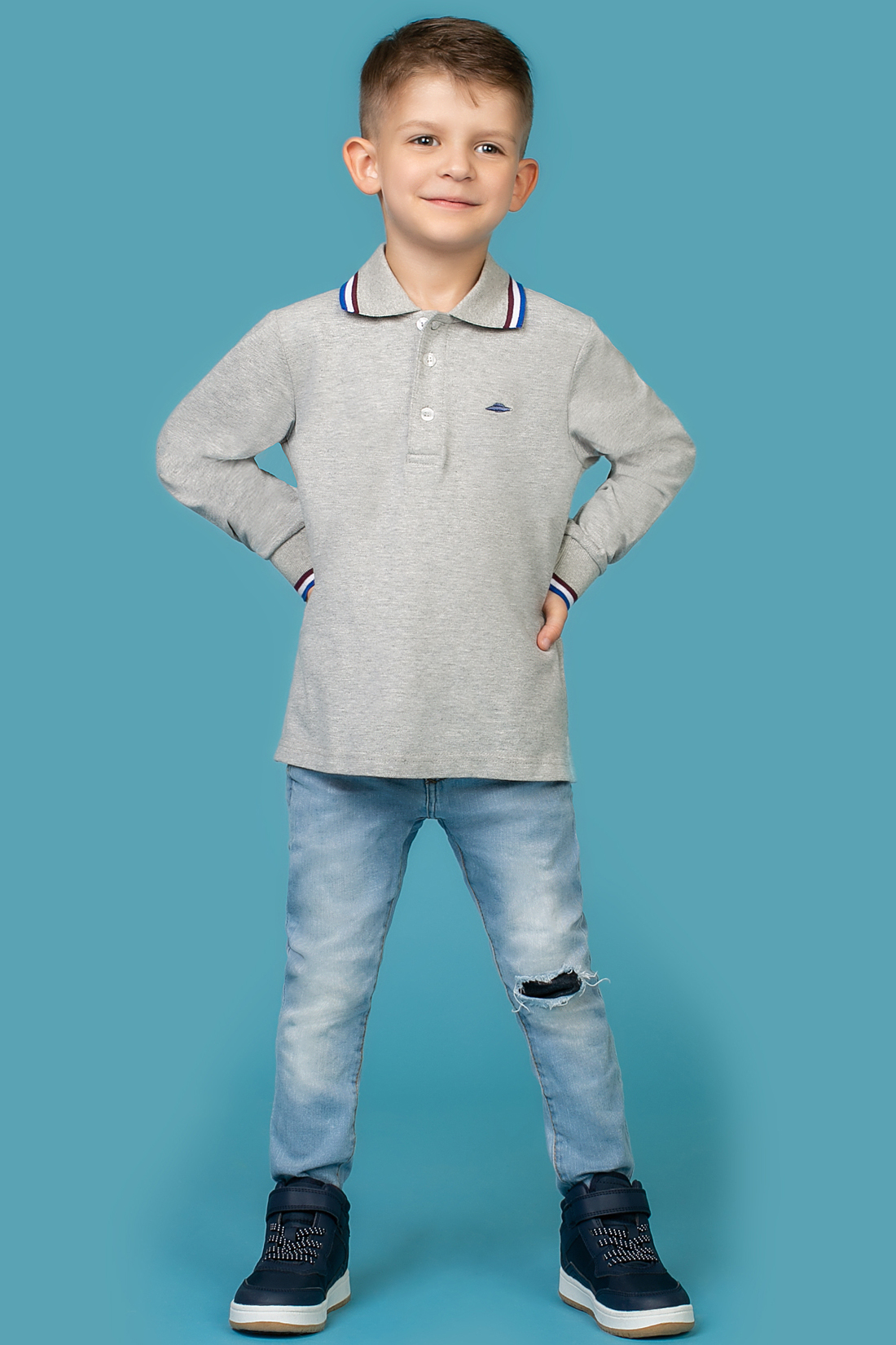 Поло для мальчика (арт. baon BK708501), размер 110-116, цвет grey melange#серый